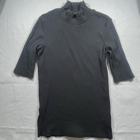 Scotch & Soda Sweaters - Scotch & Soda BlackRib Knit Mock Neck Shirt Women's XL Ruffle Stretch 3/4 Sleeve